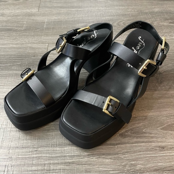 NWOB Free People Pamela Double Stack Platform Heels Sandals Black US 9 - Picture 2 of 7